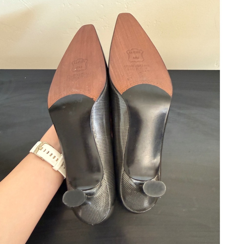 Stuart Weitzman Vintage Grey Plaid Pumps 2.5" Kitten Heel Square Toe  Size 7 - Picture 10 of 11